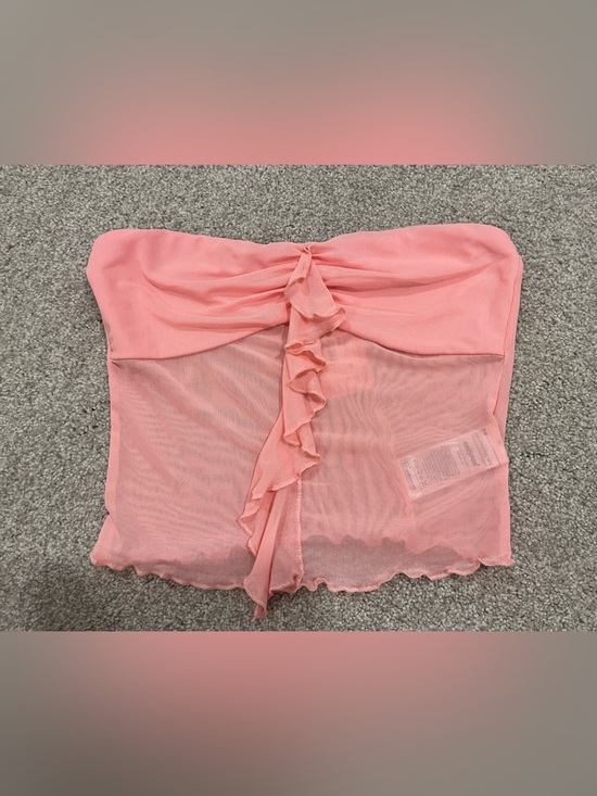 Edikted Tops - Edikted Coral Pink Ruffle Mesh Bandeau Top